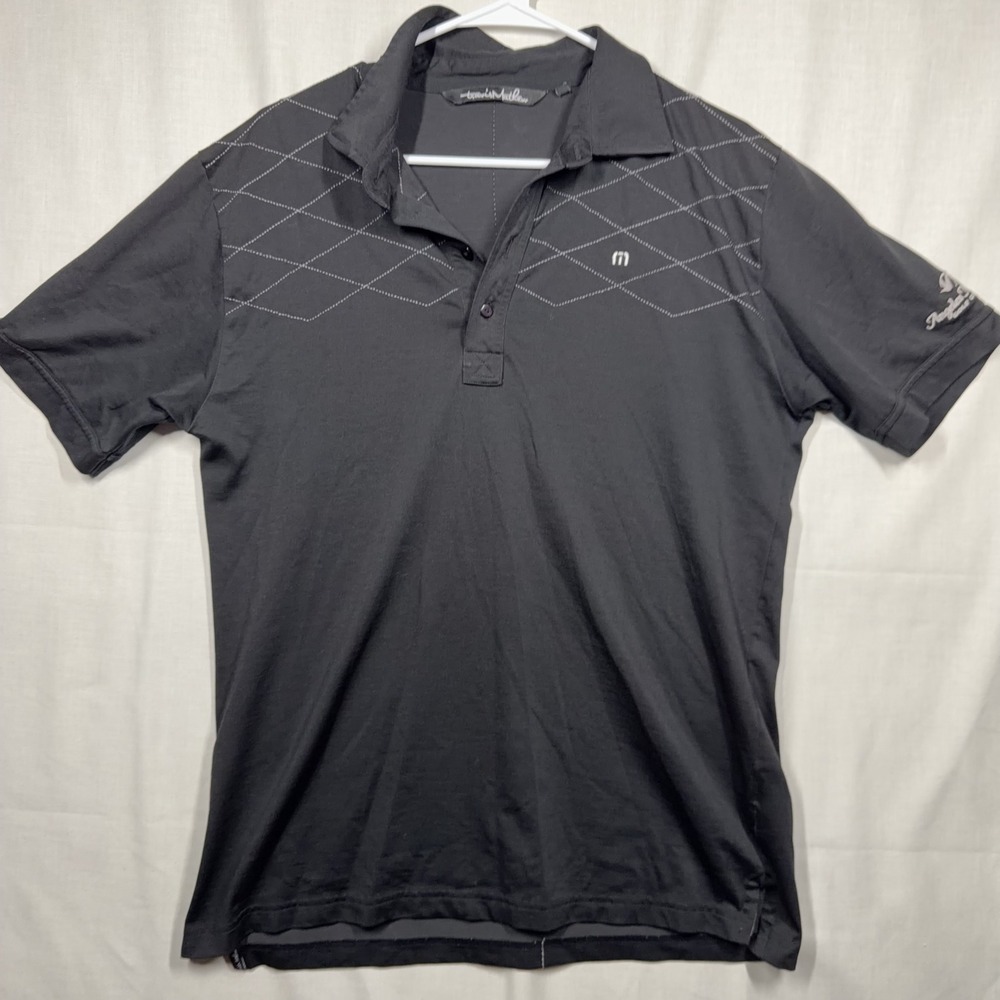 TravisMathew Polo Shirt Mens Medium Black Angeles National Golf Club Pima Cotton
